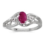 Certified 14k White Gold Oval Ruby And Diamond Ring 0.37 CTW