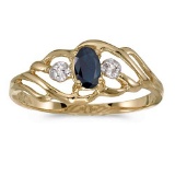 Certified 14k Yellow Gold Oval Sapphire And Diamond Ring 0.26 CTW
