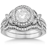 Butterfly Diamond Engagement Ring and Band 18k White Gold (1.18ct)