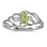 Certified 14k White Gold Oval Peridot And Diamond Ring 0.2 CTW