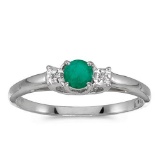 Certified 10k White Gold Round Emerald And Diamond Ring 0.2 CTW