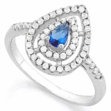 1/3 CARAT CREATED BLUE SAPPHIRE & 5 1/3 CARAT (53 PCS) FLAWLESS CREATED DIAMOND 925 STERLING SILVER