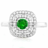 3/5 CARAT CREATED EMERALD & 1/2 CARAT (52 PCS) FLAWLESS CREATED DIAMOND 925 STERLING SILVER HALO RIN