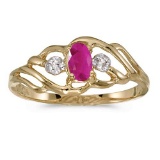 Certified 10k Yellow Gold Oval Ruby And Diamond Ring 0.19 CTW