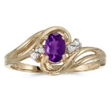 Certified 14k Yellow Gold Oval Amethyst And Diamond Ring 0.38 CTW
