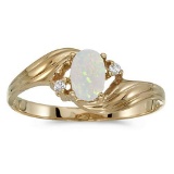 Certified 10k Yellow Gold Oval Opal And Diamond Ring 0.21 CTW