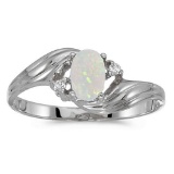 Certified 10k White Gold Oval Opal And Diamond Ring 0.21 CTW