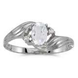 Certified 10k White Gold Oval White Topaz And Diamond Ring 0.5 CTW