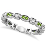 Peridot and Diamond Eternity Anniversary Ring Band 14k White Gold