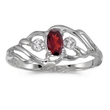 Certified 14k White Gold Oval Garnet And Diamond Ring 0.24 CTW