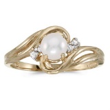 Certified 10k Yellow Gold Pearl And Diamond Ring 0.04 CTW