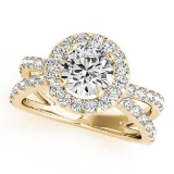 CERTIFIED 18K YELLOW GOLD 1.38 CT G-H/VS-SI1 DIAMOND HALO ENGAGEMENT RING