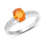 0.80 Carat Genuine Fire Opal and White Topaz .925 Sterling Silver Ring
