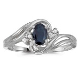 Certified 10k White Gold Oval Sapphire And Diamond Ring 0.84 CTW