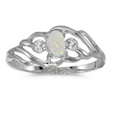 Certified 14k White Gold Oval Opal And Diamond Ring 0.09 CTW