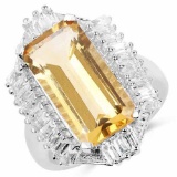 9.13 Carat Genuine Citrine and White Topaz .925 Sterling Silver Ring