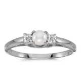 Certified 10k White Gold Pearl And Diamond Ring 0.01 CTW