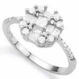 1 4/5 CARAT (25 PCS) FLAWLESS CREATED DIAMOND 925 STERLING SILVER HALO RING