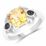 2.01 Carat Genuine Citrine and Black Spinel .925 Sterling Silver Ring