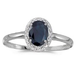 Certified 10k White Gold Oval Sapphire And Diamond Ring 0.82 CTW