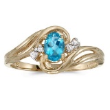 Certified 10k Yellow Gold Oval Blue Topaz And Diamond Ring 0.44 CTW