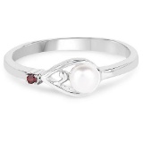 0.48 Carat Genuine Pearl and Garnet .925 Sterling Silver Ring
