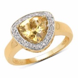 14K Yellow Gold Plated 1.67 Carat Genuine Citrine and Champagne Diamond .925 Sterling Silver Ring