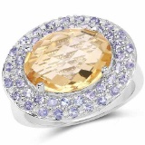 5.78 Carat Genuine Citrine and Tanzanite .925 Sterling Silver Ring