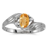 Certified 10k White Gold Oval Citrine And Diamond Ring 0.33 CTW