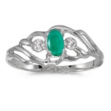 Certified 14k White Gold Oval Emerald And Diamond Ring 0.17 CTW