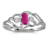 Certified 14k White Gold Oval Ruby And Diamond Ring 0.19 CTW