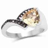 1.64 Carat Genuine Citrine and Champagne Diamond .925 Sterling Silver Ring