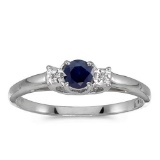 Certified 10k White Gold Round Sapphire And Diamond Ring 0.23 CTW