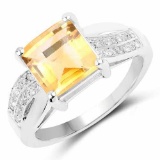 2.49 Carat Genuine Citrine and White Topaz .925 Sterling Silver Ring