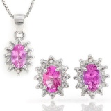 CLASSIC 1.667 CARAT TW (6 PCS) CREATED PINK SAPPHIRE & GENUINE DIAMOND 925 STERLING SILVER SET