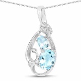 2.57 Carat Genuine Blue Topaz and White Diamond .925 Sterling Silver Pendant