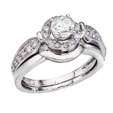 Certified 14K White Gold .75 Ct Round Diamond Band Bridal Ring Set 0.75 CTW