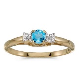 Certified 10k Yellow Gold Round Blue Topaz And Diamond Ring 0.27 CTW