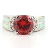 3 3/4 CARAT CREATED ORANGE SAPPHIRE & 1 CARAT CREATED FIRE OPAL 925 STERLING SILVER RING