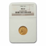 1908 $2.50 Indian Gold Quarter Eagle MS-63 NGC