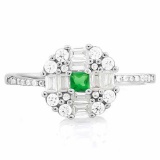 CREATED EMERALD 925 STERLING SILVER HALO RING