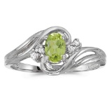 Certified 10k White Gold Oval Peridot And Diamond Ring 0.71 CTW