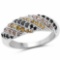 0.63 Carat Genuine Champagne Diamond, Yellow Diamond and Black Diamond .925 Sterling Silver Ring