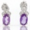 1/3 CARAT AMETHYST & DIAMOND 925 STERLING SILVER EARRINGS