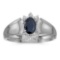 Certified 14k White Gold Oval Sapphire And Diamond Ring 0.4 CTW