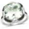 6.07 Carat Genuine Green Amethyst, Green Diamond and White Diamond .925 Sterling Silver Ring