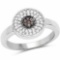 0.20 Carat Genuine Champagne Diamond and White Diamond .925 Sterling Silver Ring