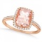 Cushion Cut Morganite and Diamond Halo Ring 14K Rose Gold 2.00ct