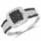 0.30 Carat Genuine Black Diamond and White Diamond .925 Sterling Silver Ring