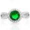 1 1/3 CARAT CREATED EMERALD & 2/5 CARAT (44 PCS) FLAWLESS CREATED DIAMOND 925 STERLING SILVER HALO R